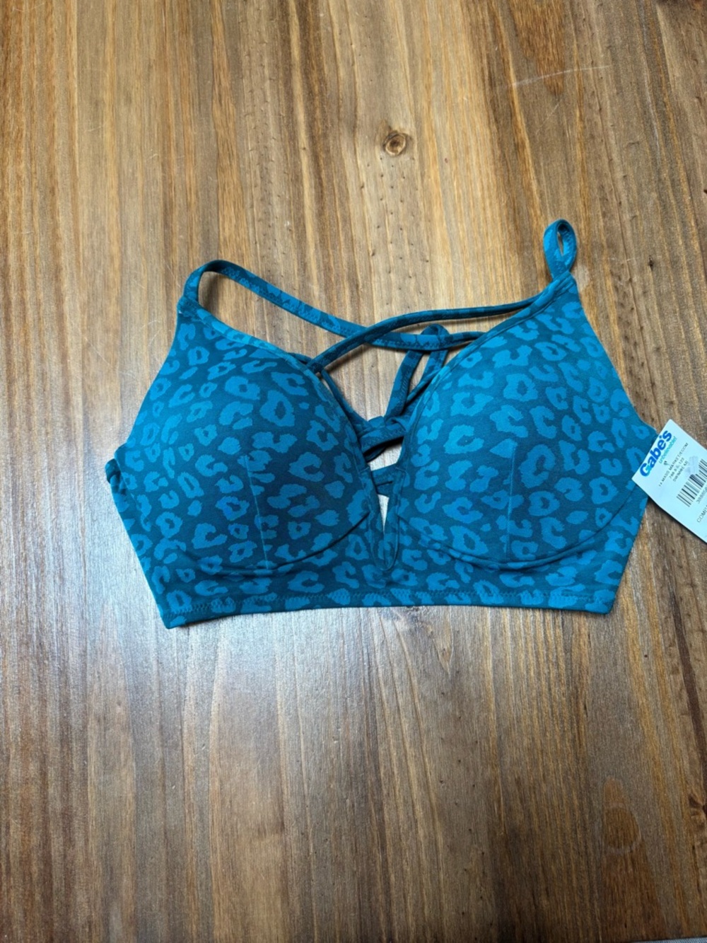 Cupshe Teal Leopard Strappy Padded Bikini Top